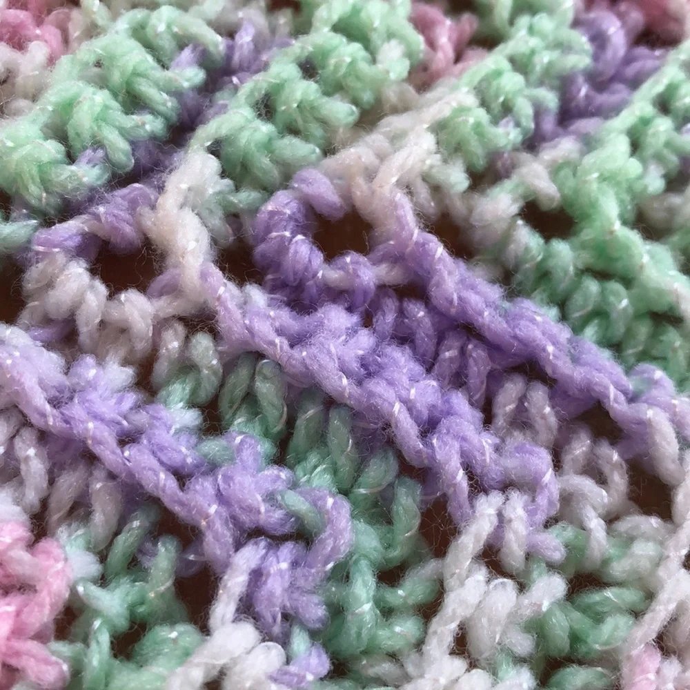 Hand Knit Baby Blanket -Pastel Colors-Green, Purple, White, Pink- New- 32” x 38” - Picture 10 of 14